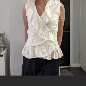 Elegant wrap ruffle design white shirt 👕 size s
